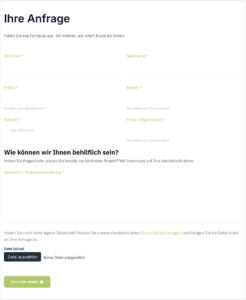 Ansicht des Kontakt- und Daten-Upload-Formulars von Gravotherm